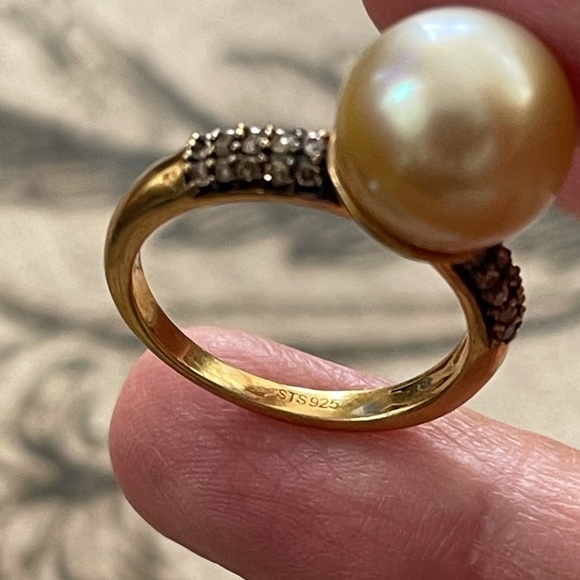 Natural champagne diamond pearl gold plated sterling silver size 8 ring - Picture 6 of 9
